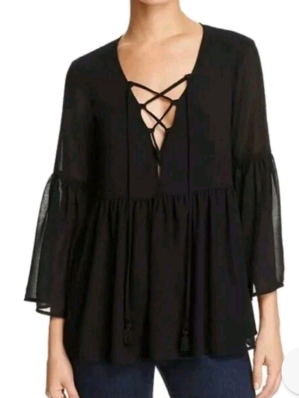 Show Me Your Mumu poet Tie Sheer Chiffon Babydoll Top with Flare Sleeves